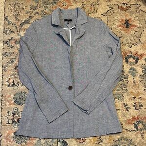 DREW  Anthropologie Classic Light Chambray single button Blazer linen blend